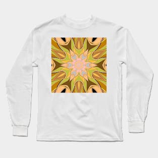 Cartoon Mandala Flower Blue Orange and Green Long Sleeve T-Shirt